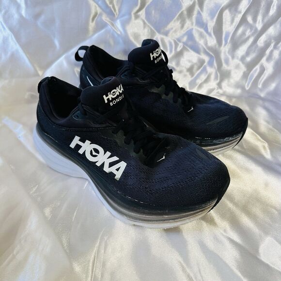 Hoka One One Shoes - Women's Hoka One One Bondi 8 Black/White Running Shoes, Size 9B, 1127952 BWHT